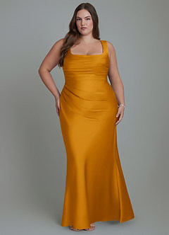 Azazie Agustina Bridesmaid Dresses Butterscotch Mermaid Corset Stretch Satin Dress image7
