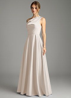Azazie Xanthe Robes de demoiselle d'honneur Robe Trapèze en Satin extensible Épaules dénudées Albâtre Blanc image4