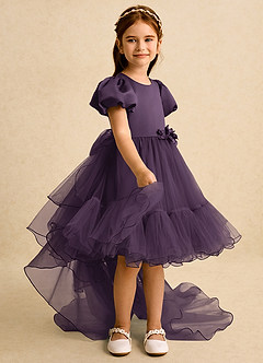 Azazie Cocoa Abiti da Ragazza di Fiori Abito Principessa in Tulle Plissettato Prugna image8