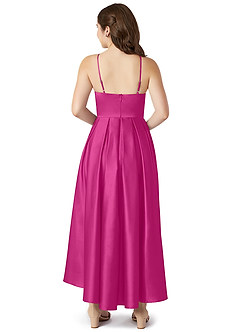 Azazie Jemima Junior A-Linie mit Taschen Stretch-Satin Kleid Fuchsia image2