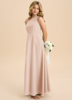 Azazie Phaedra Junior Robe Trapèze en Mousseline de soie Plissée Rose Perle image1