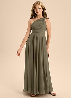 Azazie Charlize Junior Willow Green A-Line Pleated Chiffon Dress image3