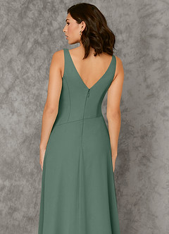 Azazie Kori Vestidos de damas de honor Vestido de Musgo Marino de Gasa de Corte en A con Plisado image5