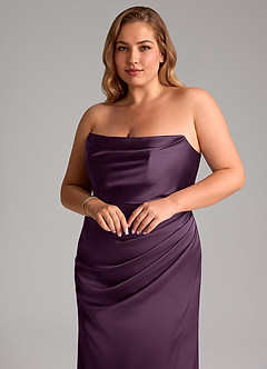 Azazie Leonis Robes de demoiselle d'honneur Robe Sirène Convertible en Satin extensible Plissée Prune image11