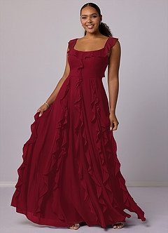 Barbie ♥ Azazie Bridesmaid Dresses Burgundy A-Line with Pockets Chiffon Dress image10