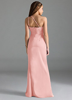 Azazie Eren Junior Powder Pink Sheath Pleated Stretch Satin Dress image2