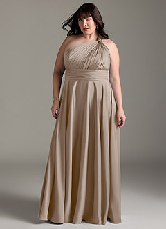 Azazie Charlize Jurken voor bruidsmeisjes Jurk van Stretch Satijn met A-lijn One-shoulder Taupe image13