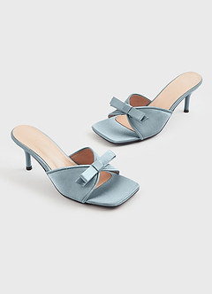 front Matching Color Metallic Satin Bow Kitten Heels