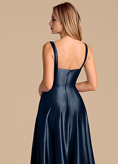 Azazie Shaude Bridesmaid Dresses Dark Navy A-Line Pleated Metallic Satin Dress image7