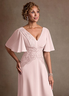 Azazie Milliat Mother of the Bride Dresses Blushing Pink A-Line Lace Chiffon Dress image5