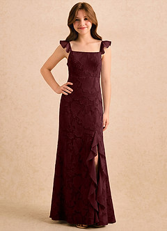 Azazie Novanlie Girls Formal Flower Girl Dresses Cabernet Mermaid Bow Floral Burnout Dress image3