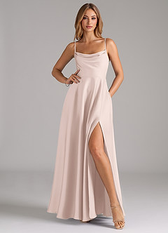 Azazie Elle Bridesmaid Dresses Blushing Pink A-Line Pleated Stretch Satin Dress image3