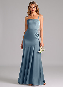 Azazie Shiloh Bridesmaid Dresses Dusty Blue Mermaid Strapless Stretch Satin Convertible Dress image2