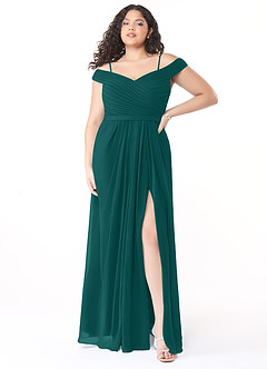 Azazie Audrianna Bridesmaid Dresses Peacock A-Line Off-The-Shoulder Gathered Chiffon Convertible Dress image7