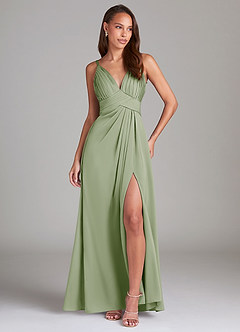 Azazie Maren Allure Bridesmaid Dresses Dusty Sage A-Line Lace Stretch Satin Dress image3