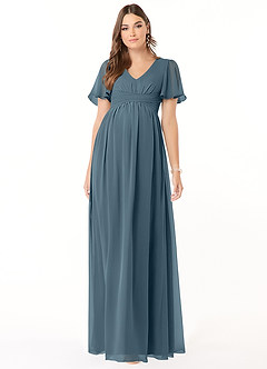 Azazie Verna Maternity Bridesmaid Dresses A-Line V-Neck Ruched Chiffon Floor-Length Dress image3
