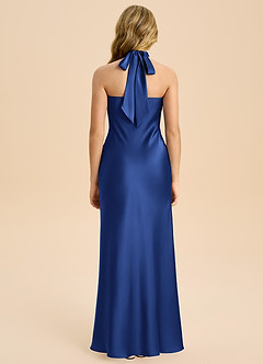 Azazie Chickie Junior Royal Blue Sheath Pleated Stretch Satin Dress image2