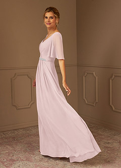 Azazie Tricia Mother of the Bride Dresses Blushing Pink A-Line V-Neck Pleated Chiffon Dress image3