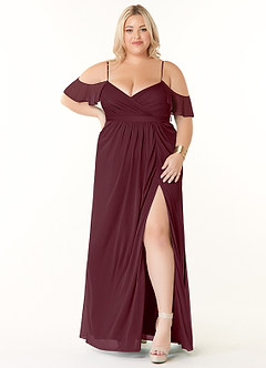 Azazie Fiena Final Sale Desert Rose A-Line V-neck Ruched Mesh Dress image7