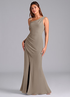 Azazie Madelyn Bridesmaid Dresses Taupe Mermaid Off the Shoulder Chiffon Convertible Dress image5