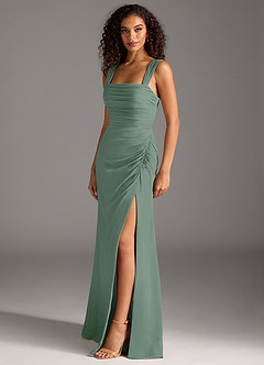 Azazie Jesaphine Bridesmaid Dresses Eucalyptus Sheath Bow Chiffon Dress image3