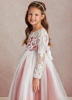 Azazie Elodie Flower Girl Dresses Ivory Terracotta Ball-Gown Lace Dress image6