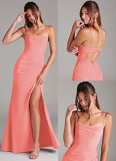 Azazie Leonis Bridesmaid Dresses Coral Sheath Strapless Chiffon Convertible Dress image9