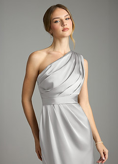Azazie Emorie Brautjungfernkleider Etui One-Shoulder Stretch-Satin Kleid Silber image2
