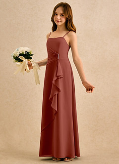 Azazie lolly Girls Formal Robe Demoiselle D'honneur Fillette Robe Trapèze en Mousseline de soie Plissée Auburn image1