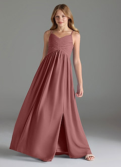 Azazie Alia Junior Desert Rose A-Line Pleated Chiffon Dress image4