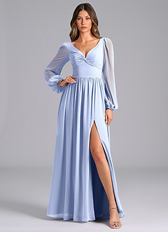 Azazie Zeya Bridesmaid Dresses Ice A-Line Long Sleeve Chiffon Dress image1
