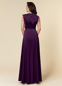 Azazie Narine Mother of the Bride Dresses Grape A-Line High Neckline Pleated Stretch Satin Dress image5