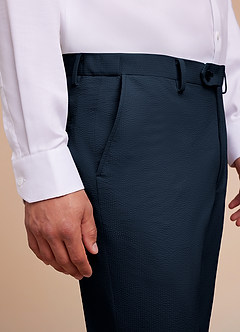 front Miles Bleu Marin Pantalon habillé en seersucker