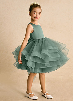 Azazie Tinie Blumenmädchenkleider Ballkleid Schleifen Tüll Kleid Eukalyptus image4