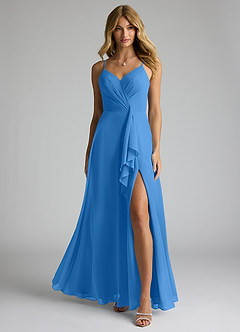 Azazie Akita Robes de demoiselle d'honneur Robe Trapèze en Mousseline de soie Geai Bleu image3