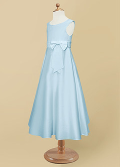 Azazie Lindy Flower Girl Dresses Sky Blue A-Line Pleated Matte Satin Dress image12