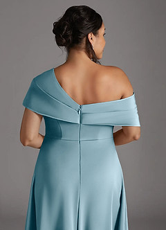 Azazie Milton Mother of the Bride Dresses Moody Blue A-Line Pleated Stretch Satin Dress image10