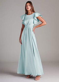 Azazie Daphne Bescheidene Brautjungfernkleider A-Linie Gestreift Stretch-Satin Bodenlänge Kleid image4