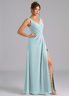 Azazie Bernice Brautjungfernkleider A-Linie Plissee Chiffon Kleid Nebel image3