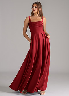 Azazie Shaude Robes de demoiselle d'honneur Robe Trapèze en Satin extensible Plissée Écarlate image3