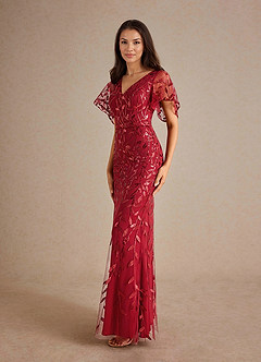 Azazie Milan Mother of the Bride Dresses Burgundy Sheath Sequins Dress image5
