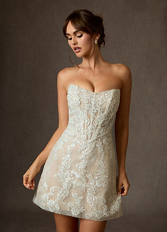 Azazie Winter Wedding Dresses Diamond White Nude A-Line Strapless Lace Dress image8