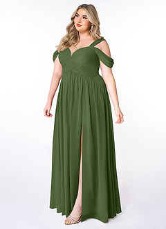Azazie Lianne Jurken voor bruidsmeisjes Jurk van Chiffon met A-Lijn Off the Shoulder Olijf image9