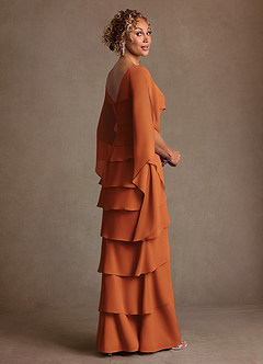 Azazie Arabinda Abiti per la Madre della Sposa Abito Tubino in Chiffon Increspato Cannella image2