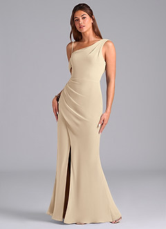 Azazie Madelyn Robes de demoiselle d'honneur Robe Sirène Convertible en Mousseline de soie Ue épaule Champagne image5