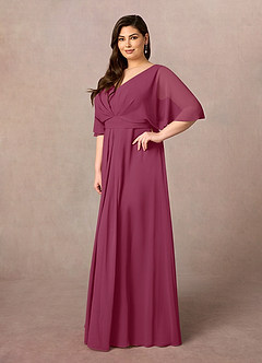 Azazie Oksana Mother of the Bride Dresses Mulberry A-Line V-Neck Pleated Chiffon Dress image3