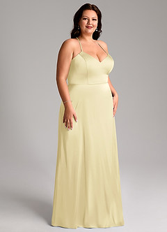 Azazie Mei Brautjungfernkleider A-Linie V-Hals Stretch-Satin Kleid Zitronensorbet image10