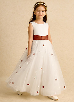Azazie Cricket Flower Girl Dresses Ivory Paprika Ball-Gown Pleated Matte Satin Dress image7