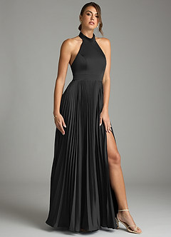 Azazie Zienna Final Sale Dusty Blue A-Line Pleated Stretch Satin Dress image1