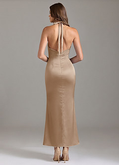 Azazie Valerie Bridesmaid Dresses Taupe Mermaid Pleated Stretch Satin Dress image2